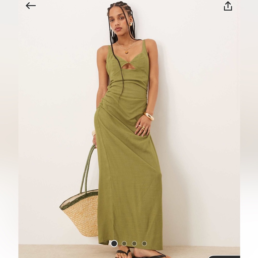 ASOS DESIGN linen mix maxi sundress with bralet cut out in olive
